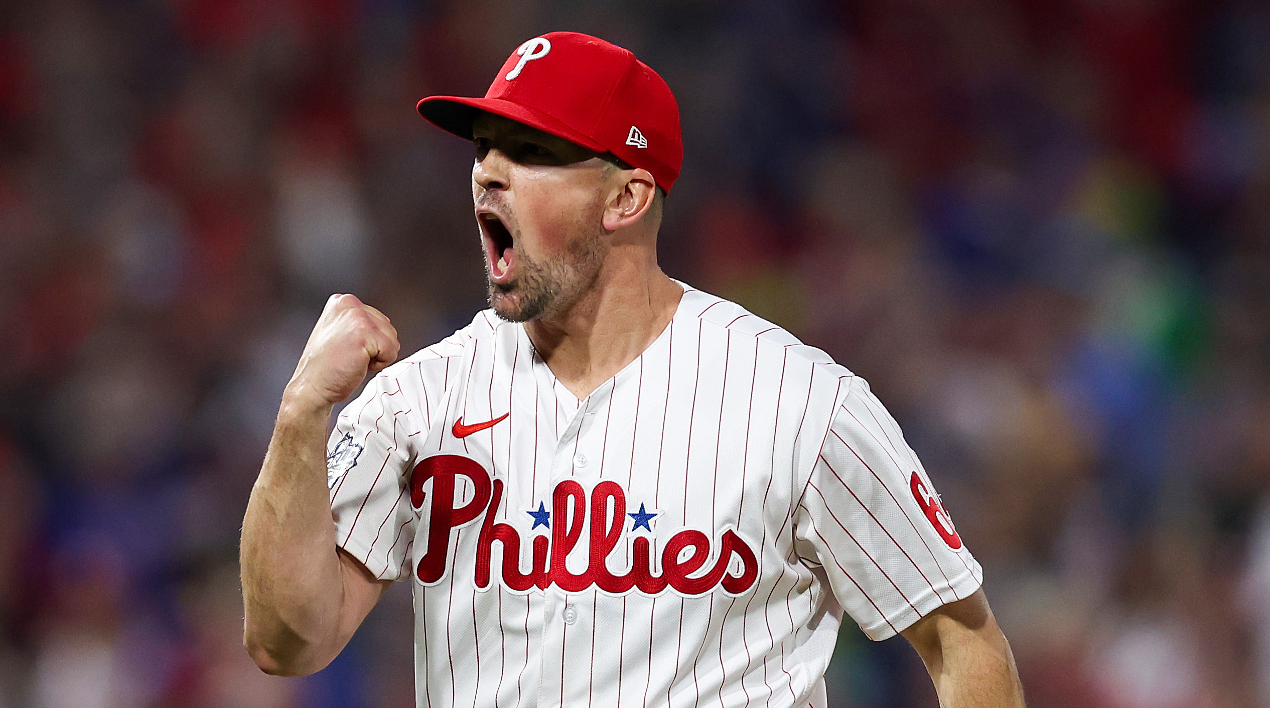 Phillies pitcher Andrew Bellatti celebrates 2022 World Series Game 3 win